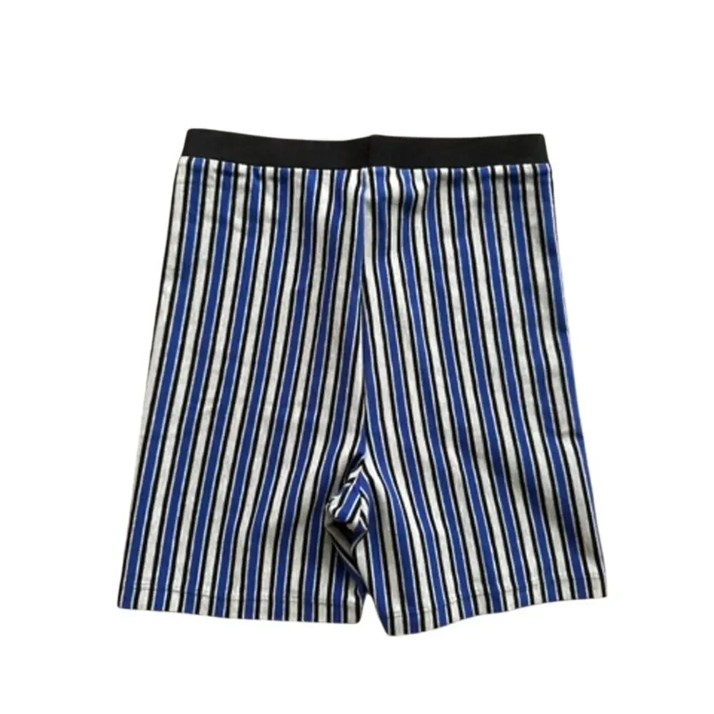 Vintage 80s 90s Marika Blue Striped Coolmax Bike Shorts High Waist M